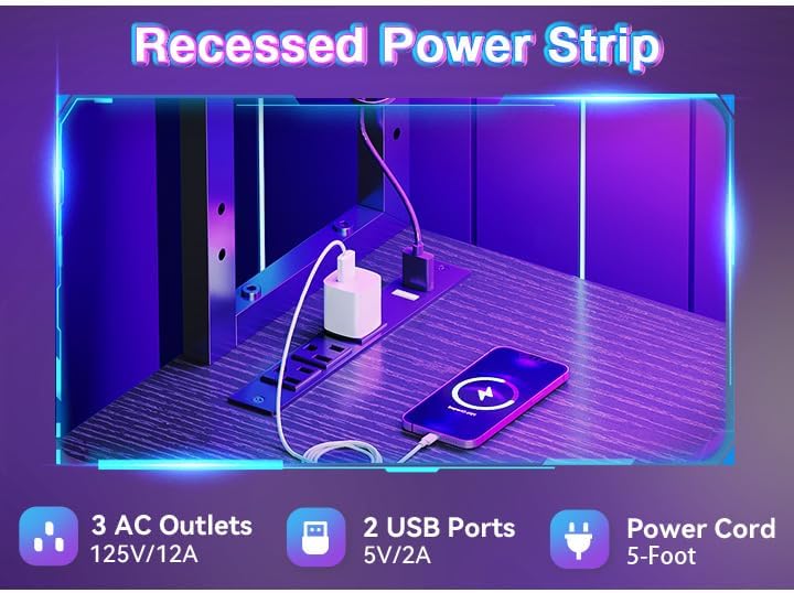 L Shaped Desk Gaming Desk with LED Light & Power Outlet | 53 Inch Home Office