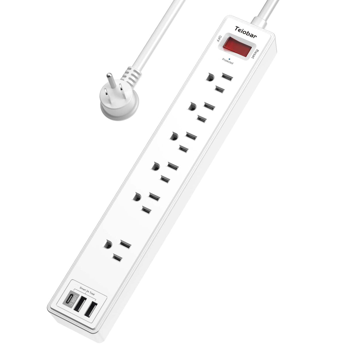 10 Ft Extension Cord Power Strip, Teiobar Surge Protector with 12 AC Outlets and 4 USB Ports for Home, Office, Dorm Essentials, 2700 Joules, ETL Listed, Black