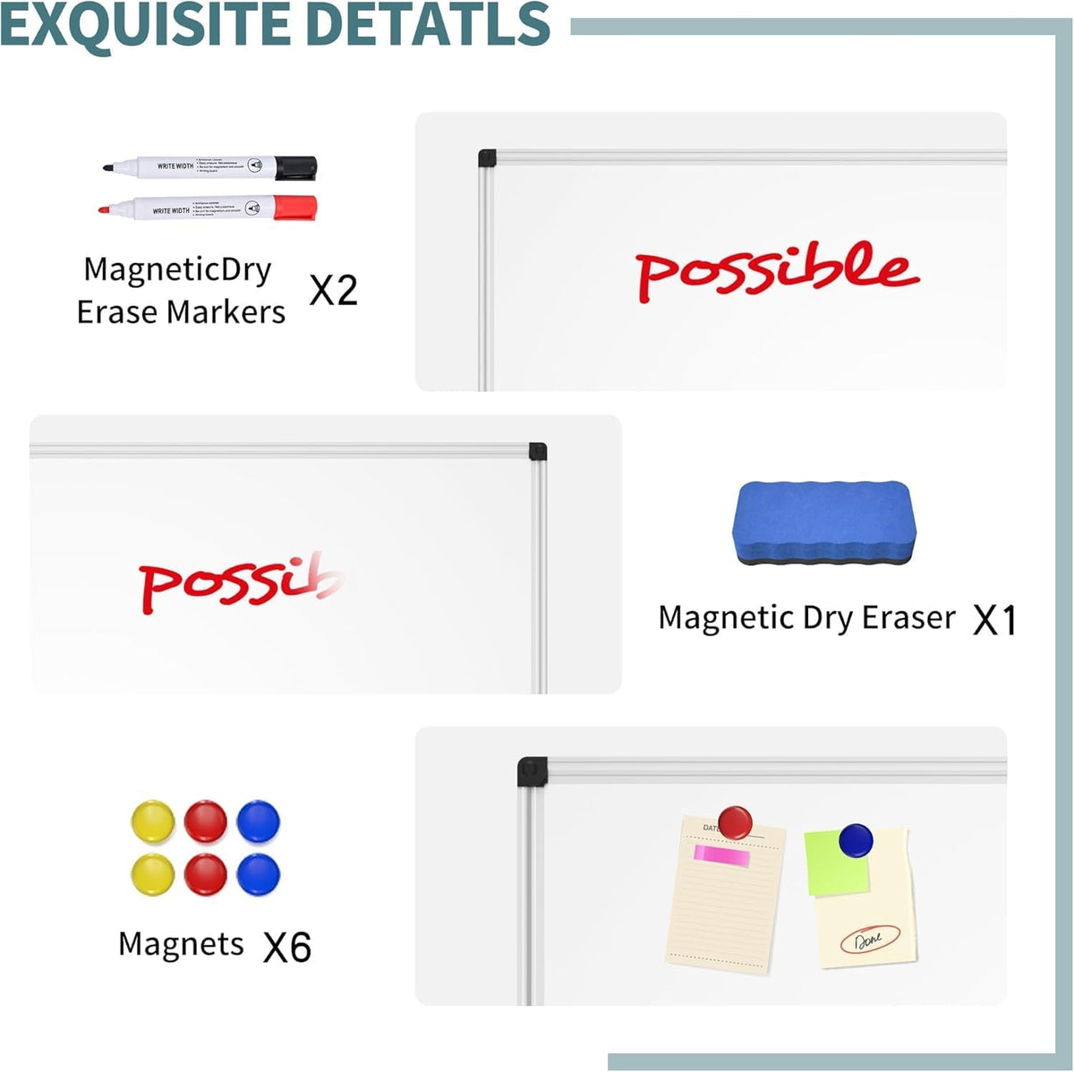 Magnetic Dry Erase Whiteboard, 46 x 33 Inch / 1 Magnetic Eraser, 2 Pens, Marker Tray, 6 Magnets