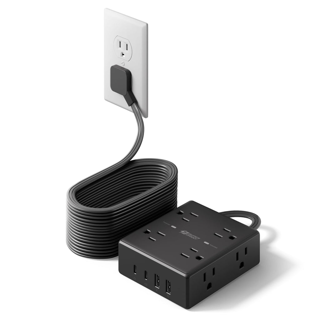 Extension Cord,Flat Plug Surge Protector Power Strip,10Ft | 8 AC & 4 USB Ports