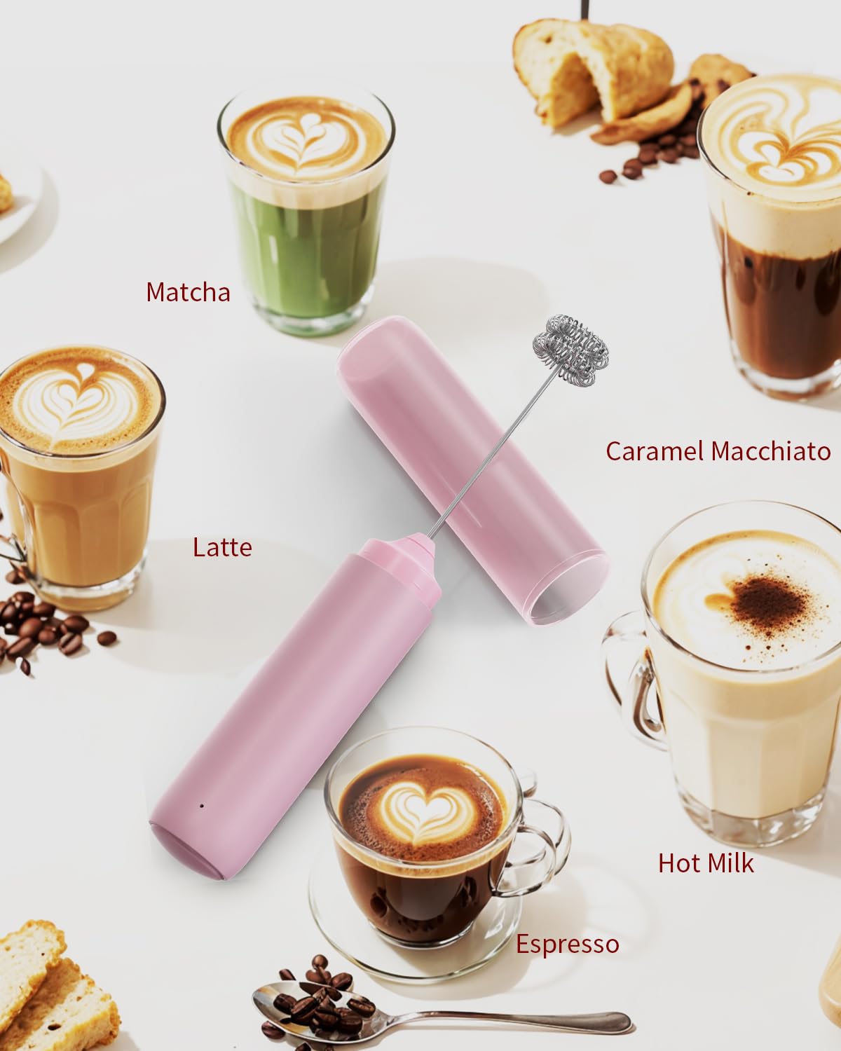 CIRCLE JOY Rechargeable Milk Frother Handheld, Dual Coil Whisk Head Electric Coffee Frother, Portable Hand Frother Wand Drink Mixer for Matcha Lattes Cappuccino, Kitchen Gifts, Black