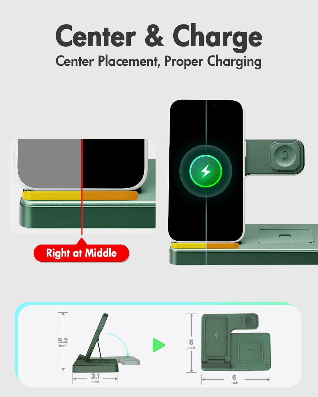 Wireless Charging Station for Apple Devices | 3 in 1 (I phones, Apple Watches, Airpods