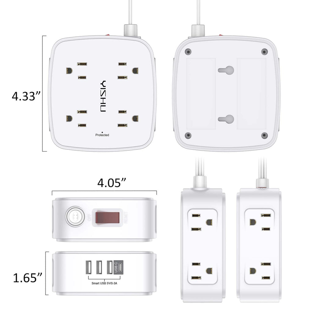 YISHU 6Ft Surge Protector Power Strip with 8 Widely Outlets & 4 USB Ports