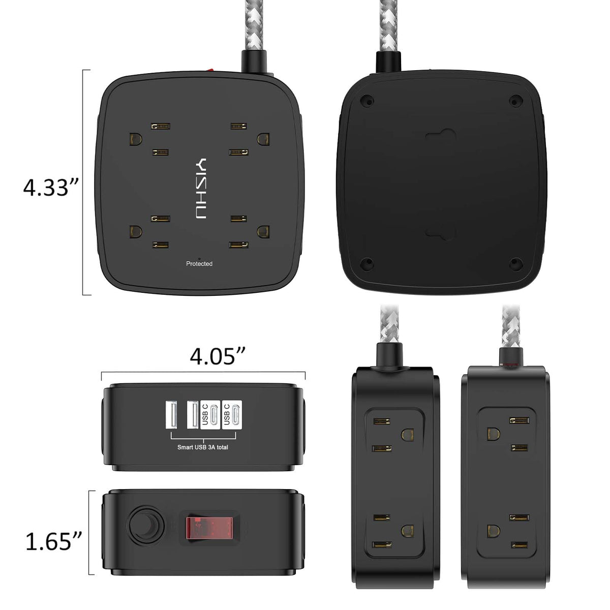 YISHU 6Ft Surge Protector Power Strip with 8 Widely Outlets & 4 USB Ports