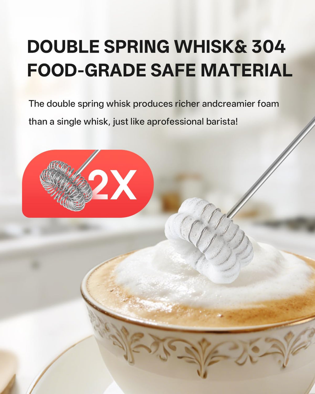 CIRCLE JOY Rechargeable Milk Frother Handheld, Dual Coil Whisk Head Electric Coffee Frother, Portable Hand Frother Wand Drink Mixer for Matcha Lattes Cappuccino, Kitchen Gifts, Black