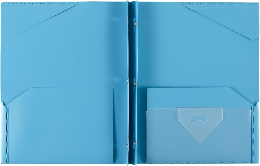 Five Star 2-Pocket Plastic Folder with Stay-Put Tabs and Prong Fasteners, Holds 8.5" x 11" Paper, Assorted Colors, 4 Pack (340300A)