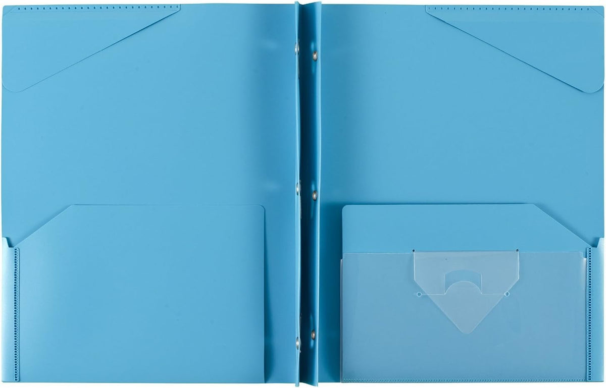 Five Star 2-Pocket Plastic Folder with Stay-Put Tabs and Prong Fasteners, Holds 8.5" x 11" Paper, Assorted Colors, 4 Pack (340300A)