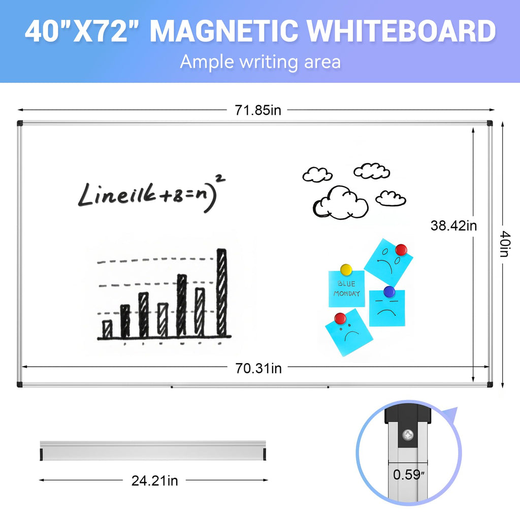 Magnetic Dry Erase Whiteboard, 46 x 33 Inch / 1 Magnetic Eraser, 2 Pens, Marker Tray, 6 Magnets