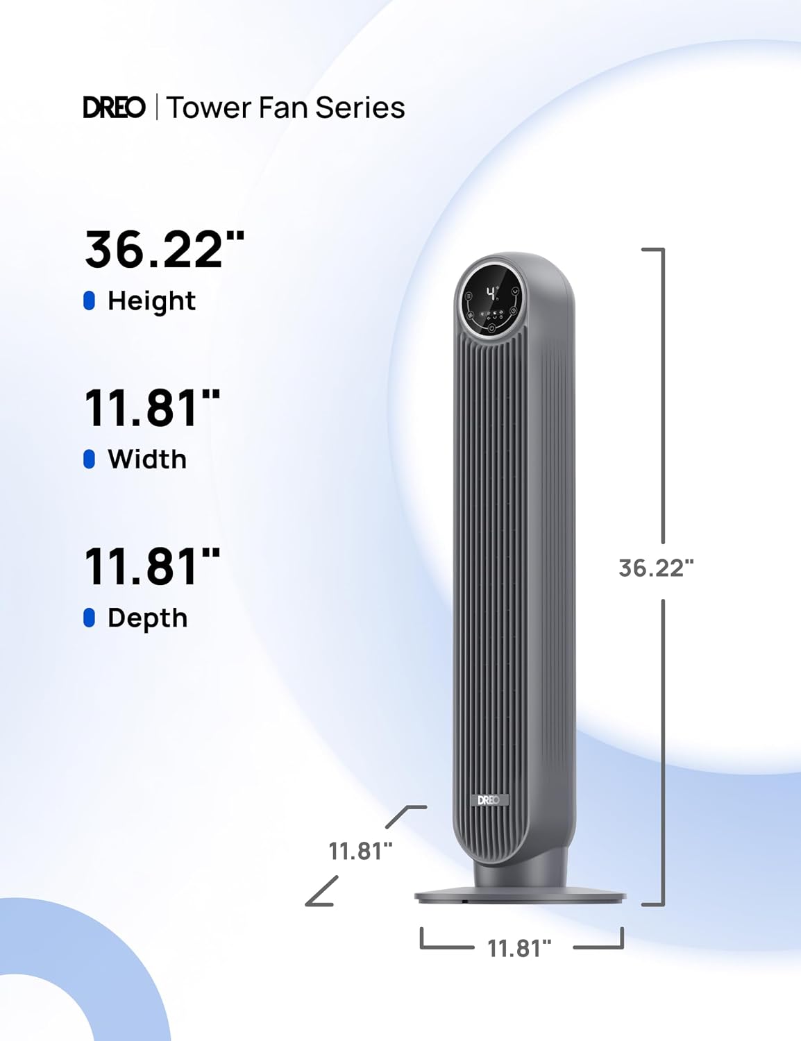 DREO Tower Fan for Bedroom, 25ft/s Velocity, 28dB Ultra Quiet, 4 Speeds