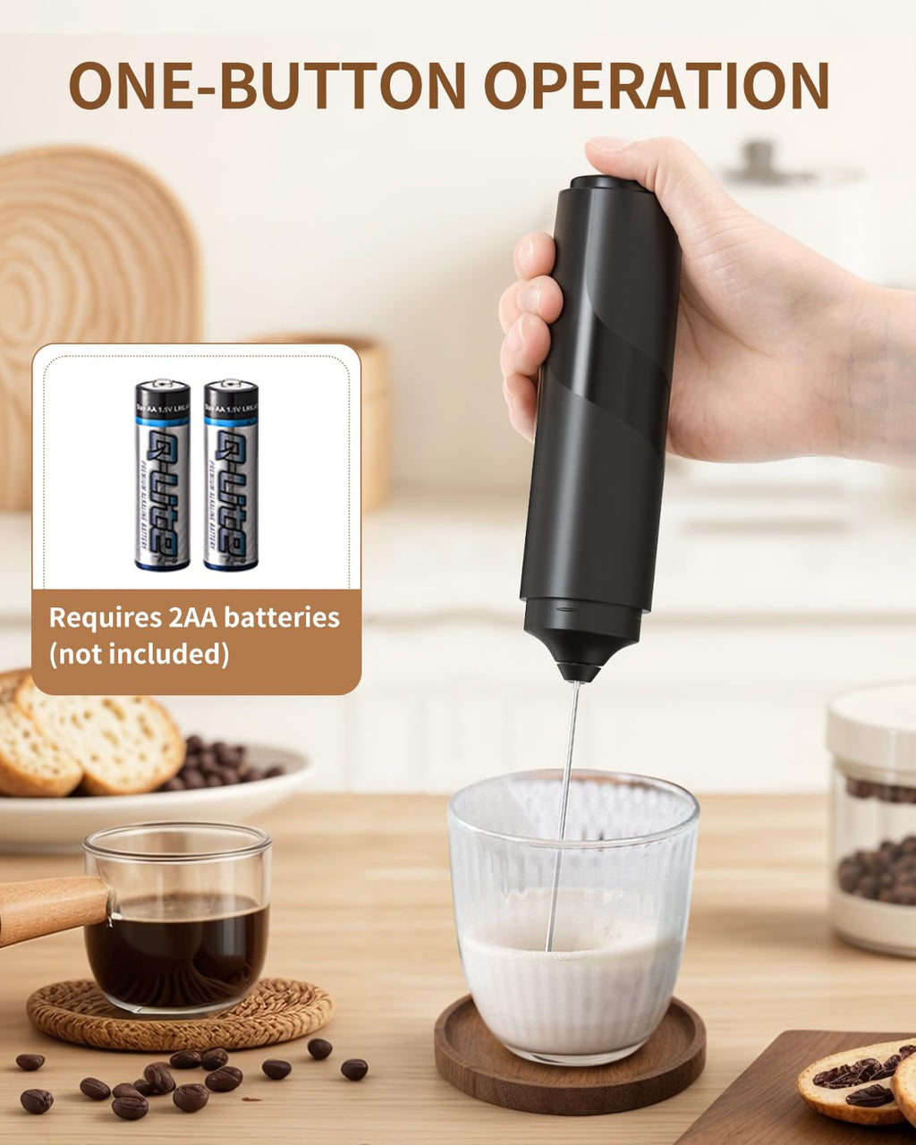 CIRCLE JOY Rechargeable Milk Frother Handheld, Dual Coil Whisk Head Electric Coffee Frother, Portable Hand Frother Wand Drink Mixer for Matcha Lattes Cappuccino, Kitchen Gifts, Black
