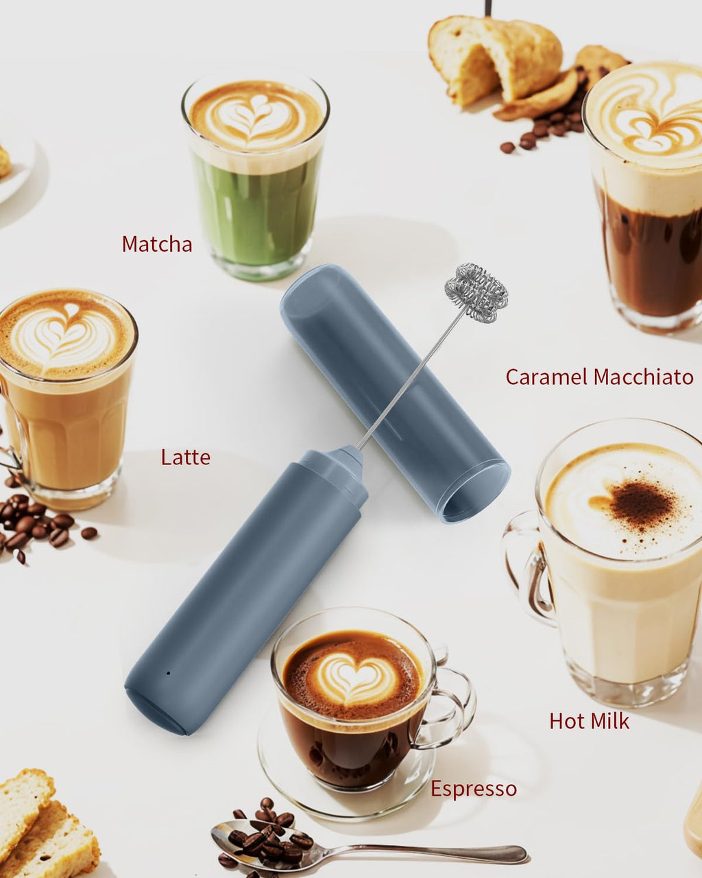 CIRCLE JOY Rechargeable Milk Frother Handheld, Dual Coil Whisk Head Electric Coffee Frother, Portable Hand Frother Wand Drink Mixer for Matcha Lattes Cappuccino, Kitchen Gifts, Black