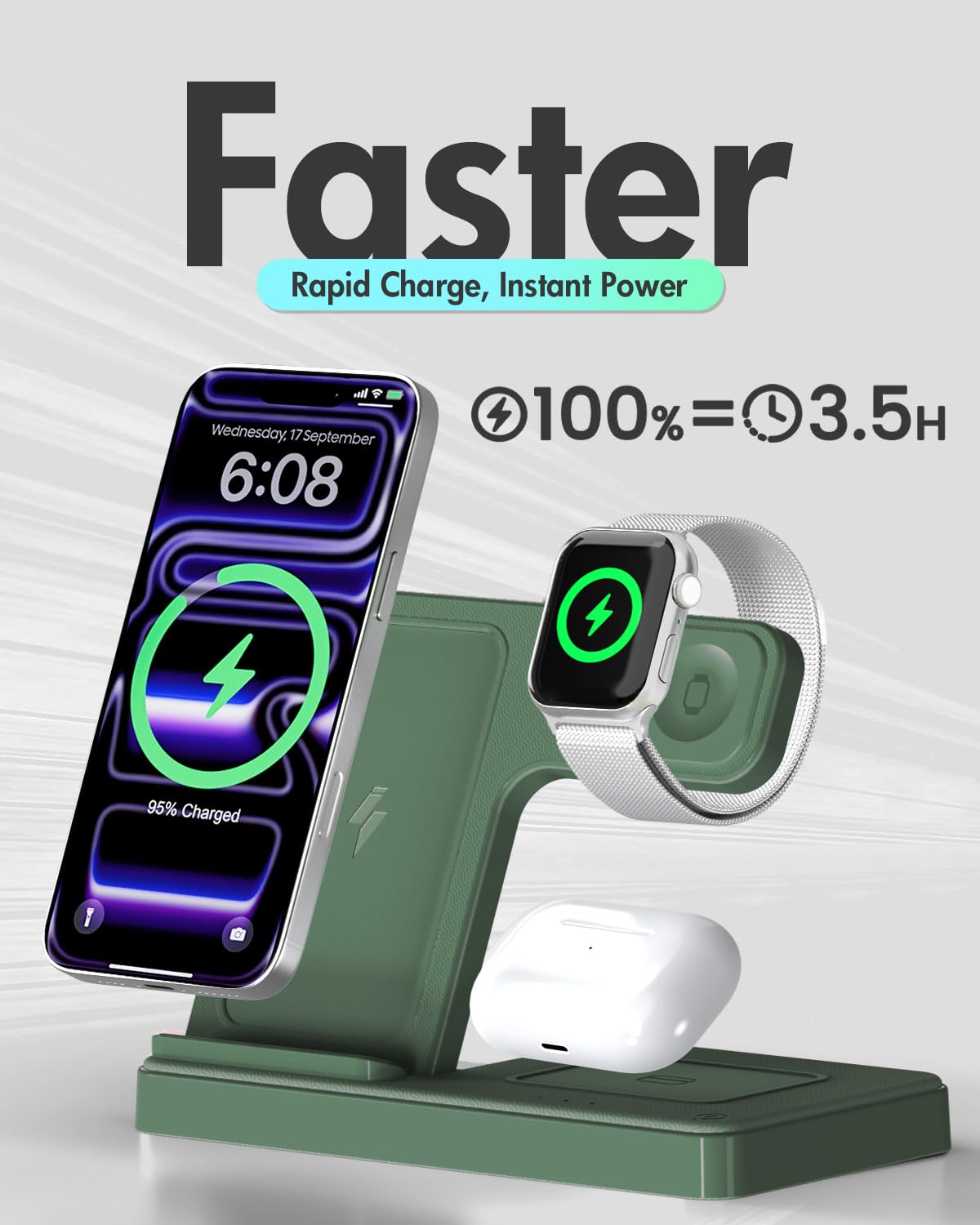 Wireless Charging Station for Apple Devices | 3 in 1 (I phones, Apple Watches, Airpods