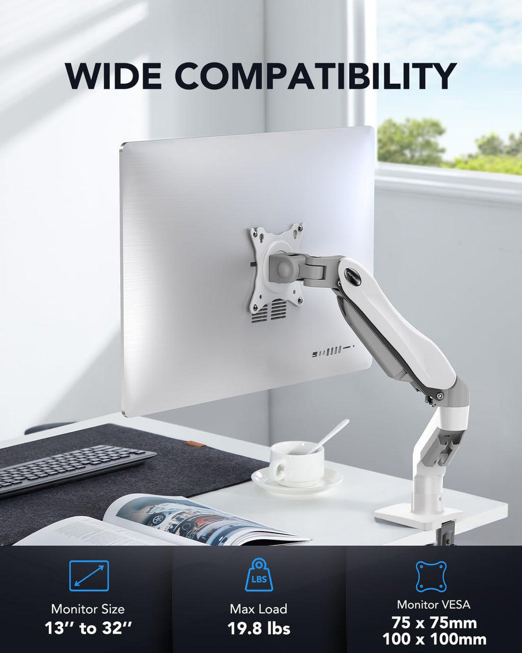 FlowLift™ Single Monitor Mount, 13 to 32 Inch Monitor Arm