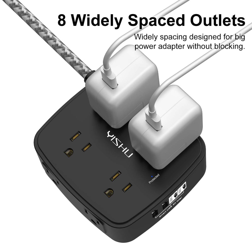 YISHU 6Ft Surge Protector Power Strip with 8 Widely Outlets & 4 USB Ports