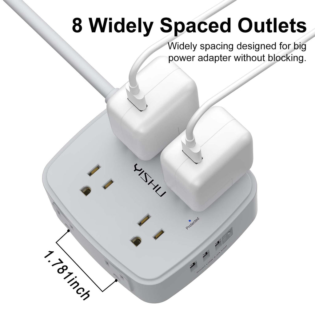 YISHU 6Ft Surge Protector Power Strip with 8 Widely Outlets & 4 USB Ports