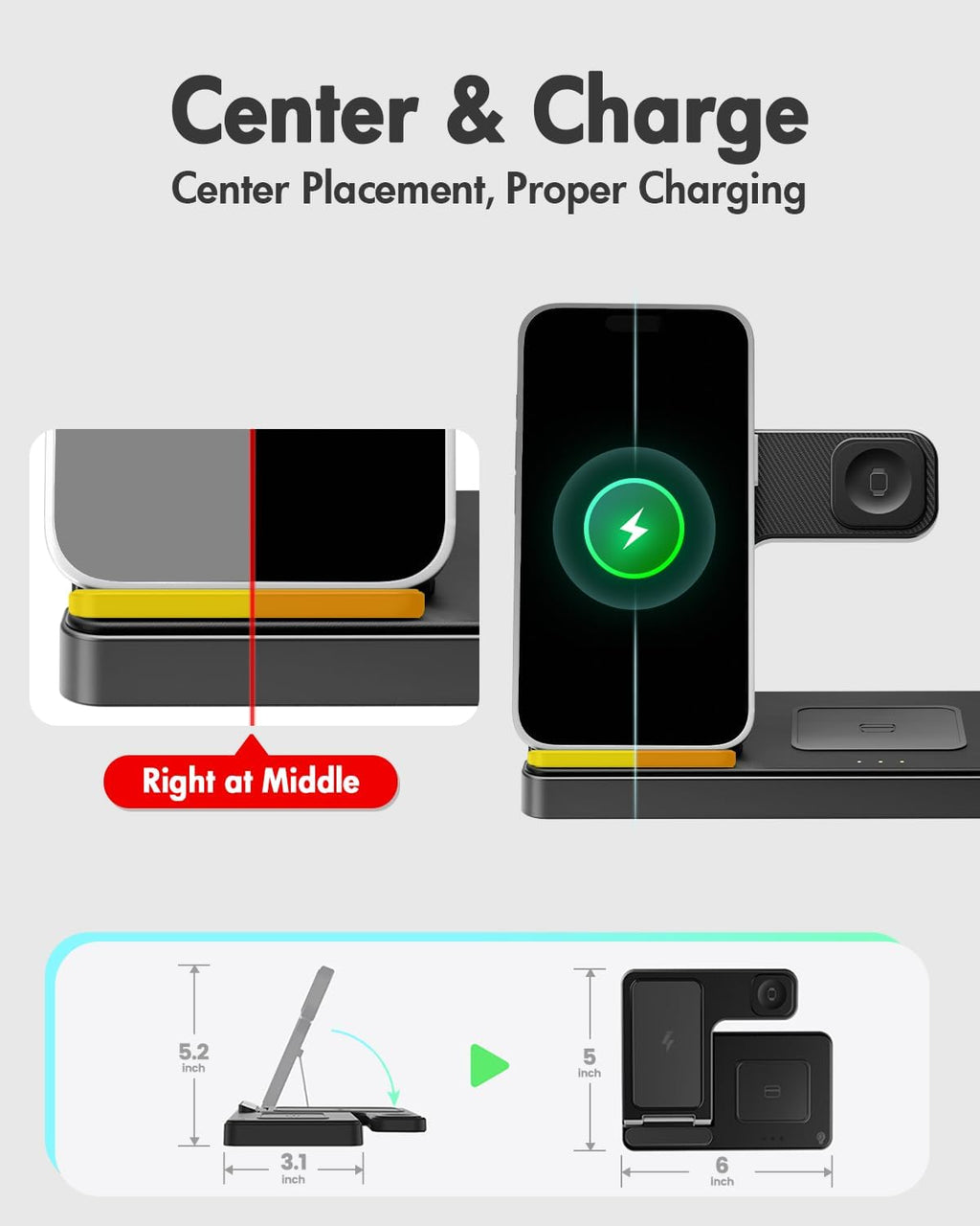 Wireless Charging Station for Apple Devices | 3 in 1 (I phones, Apple Watches, Airpods