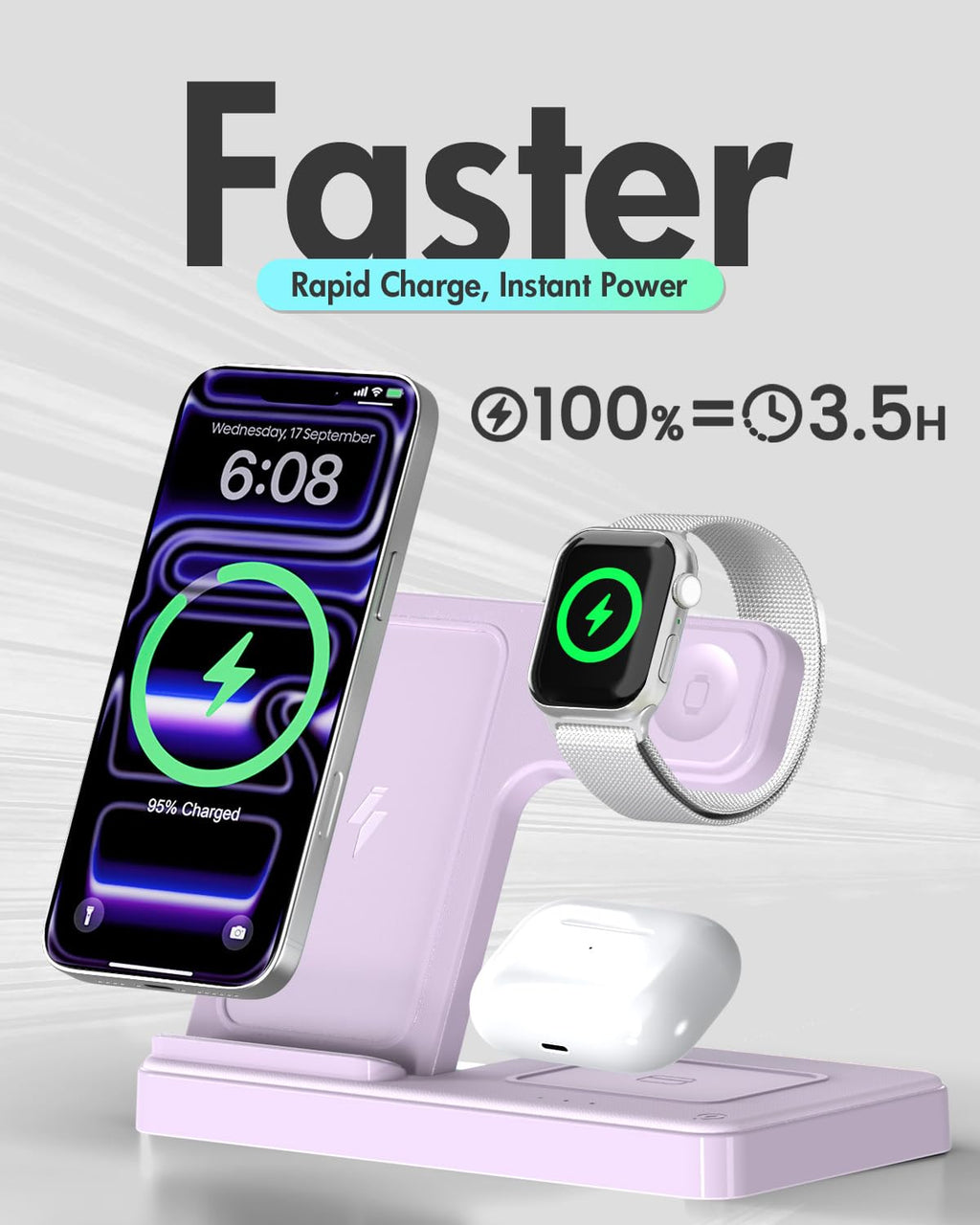 Wireless Charging Station for Apple Devices | 3 in 1 (I phones, Apple Watches, Airpods