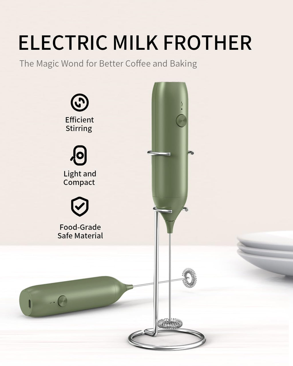 CIRCLE JOY Rechargeable Milk Frother Handheld, Dual Coil Whisk Head Electric Coffee Frother, Portable Hand Frother Wand Drink Mixer for Matcha Lattes Cappuccino, Kitchen Gifts, Black
