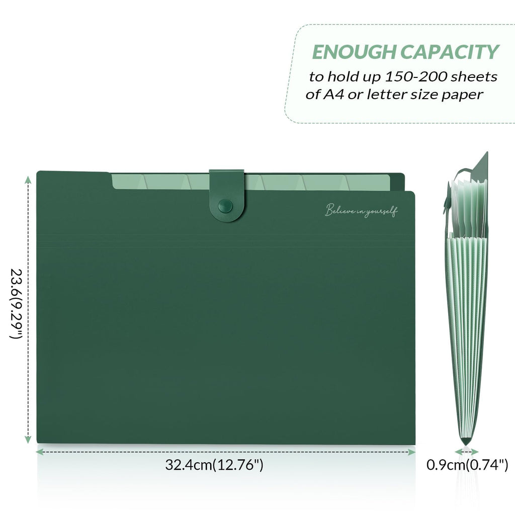 SKYDUE 8 Pockets Expanding File Organizer, Expandable File Folders with Pockets, Portable Document Paper Organizer, A4 Letter Size Filing Folder, Snap Closure, Red
