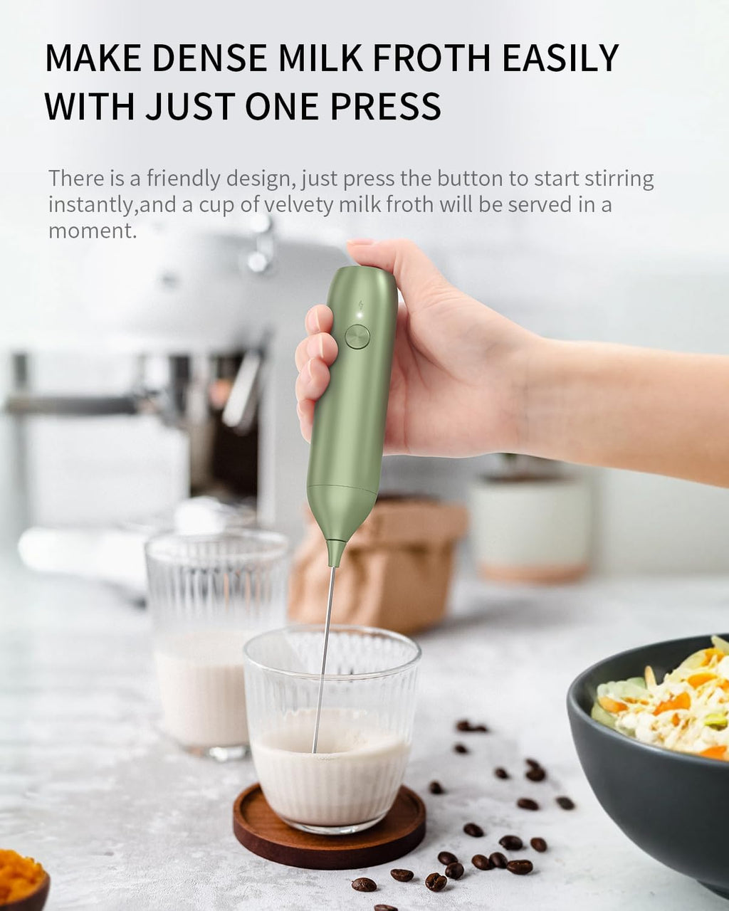 CIRCLE JOY Rechargeable Milk Frother Handheld, Dual Coil Whisk Head Electric Coffee Frother, Portable Hand Frother Wand Drink Mixer for Matcha Lattes Cappuccino, Kitchen Gifts, Black