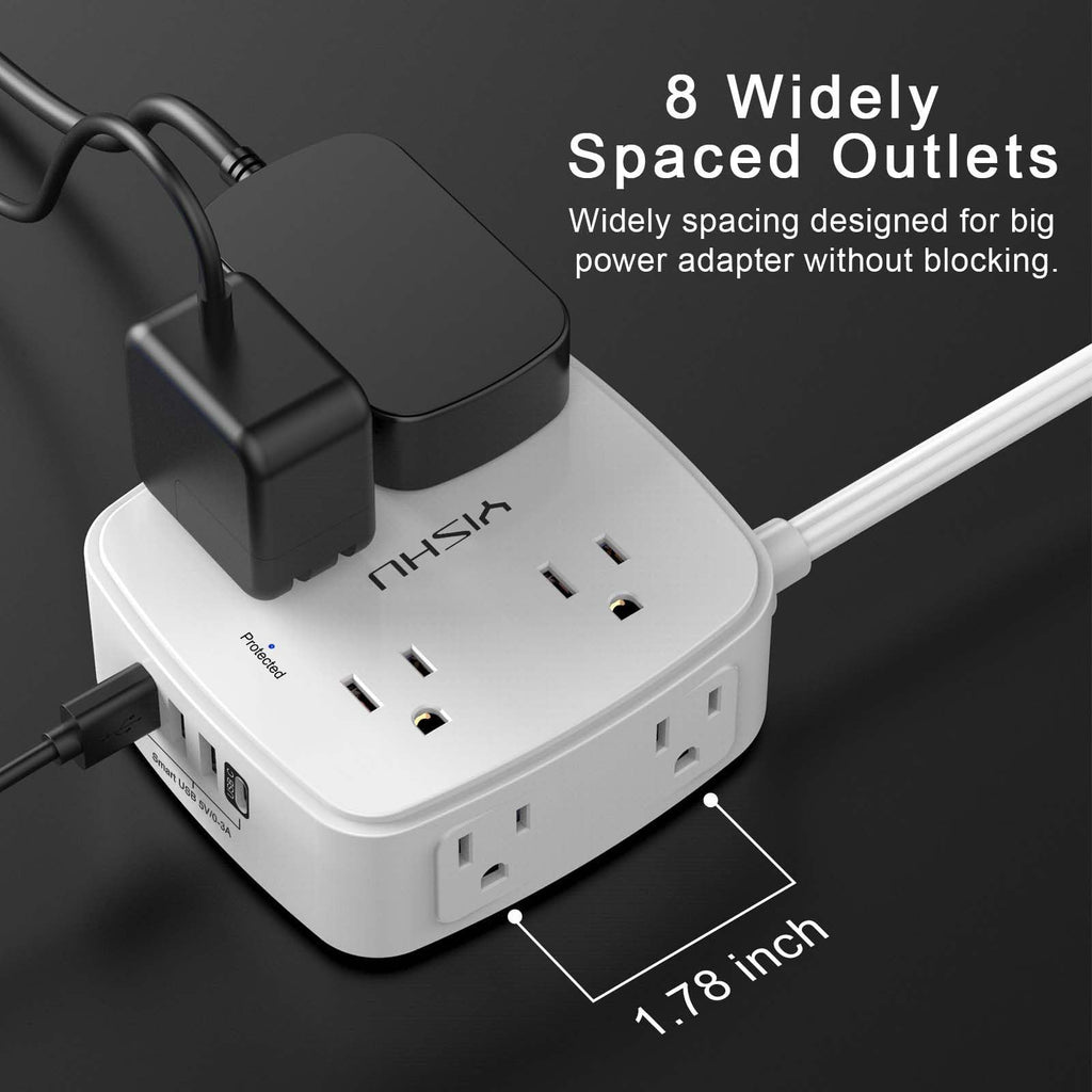 YISHU 6Ft Surge Protector Power Strip with 8 Widely Outlets & 4 USB Ports