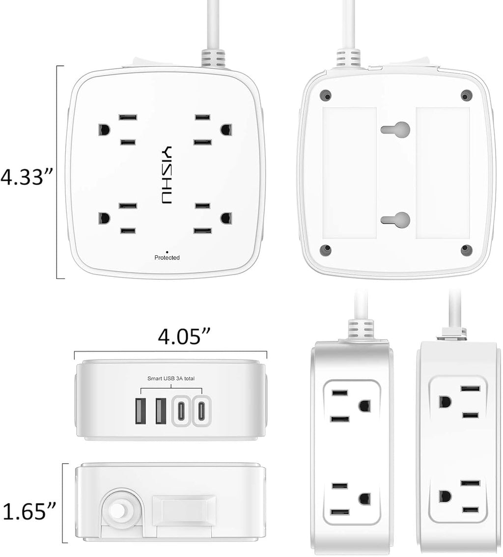 YISHU 6Ft Surge Protector Power Strip with 8 Widely Outlets & 4 USB Ports