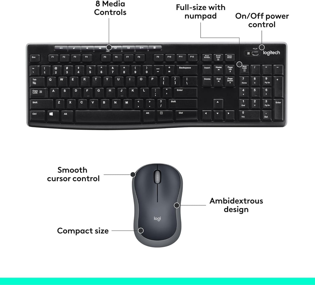 Logitech MK270 Full Size Wireless Keyboard and Mouse Combo