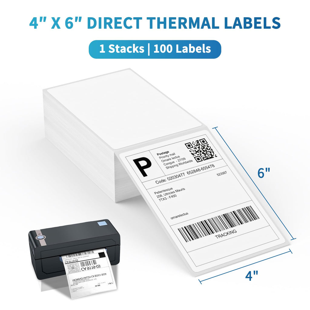 9527 Product Fanfold 4 x 6 Direct Thermal Labels White Perforated Shipping Labels, 500pcs per Stack,1 Stack