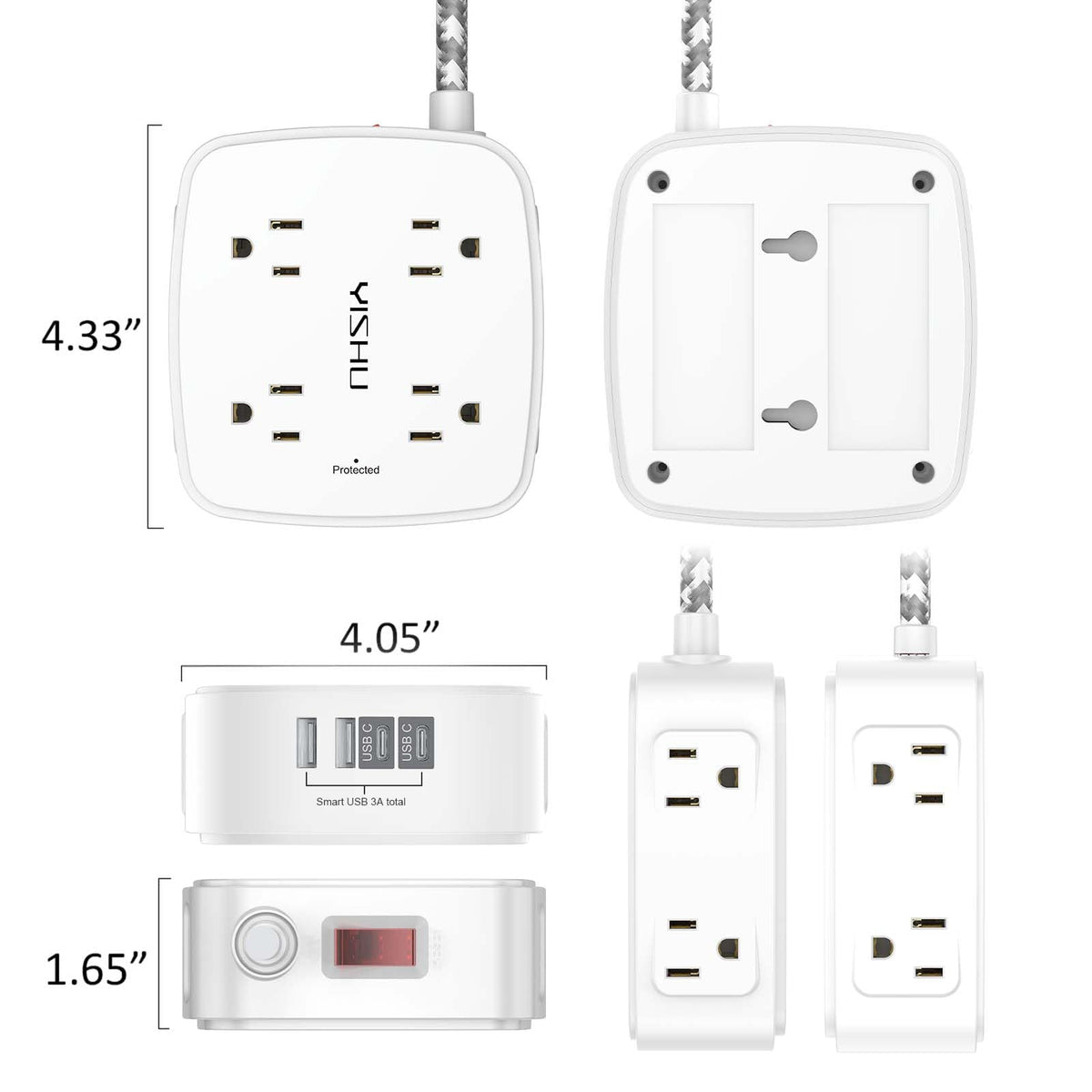 YISHU 6Ft Surge Protector Power Strip with 8 Widely Outlets & 4 USB Ports