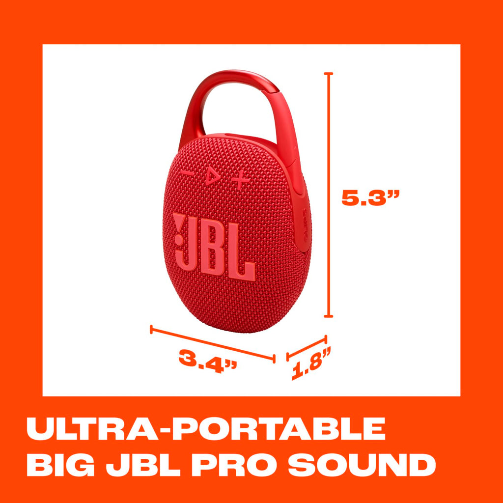 JBL Clip 5 - Ultra-Portable, Waterproof & Dustproof Bluetooth Speaker, Big JBL Pro Sound with Punchy bass, Integrated Carabiner, Up to 12 Hours of Play, Made in Part with Recycled Materials (Black)