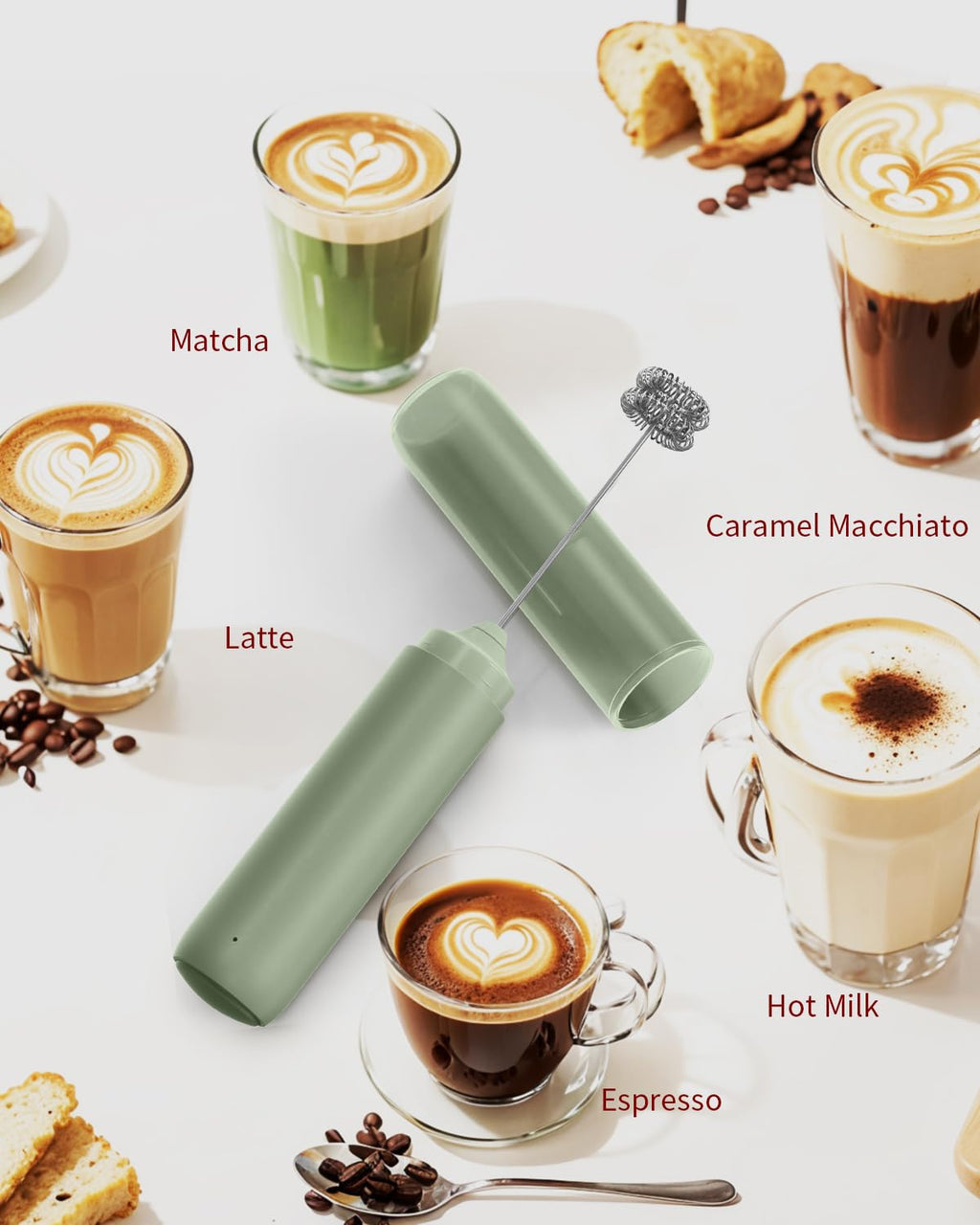 CIRCLE JOY Rechargeable Milk Frother Handheld, Dual Coil Whisk Head Electric Coffee Frother, Portable Hand Frother Wand Drink Mixer for Matcha Lattes Cappuccino, Kitchen Gifts, Black
