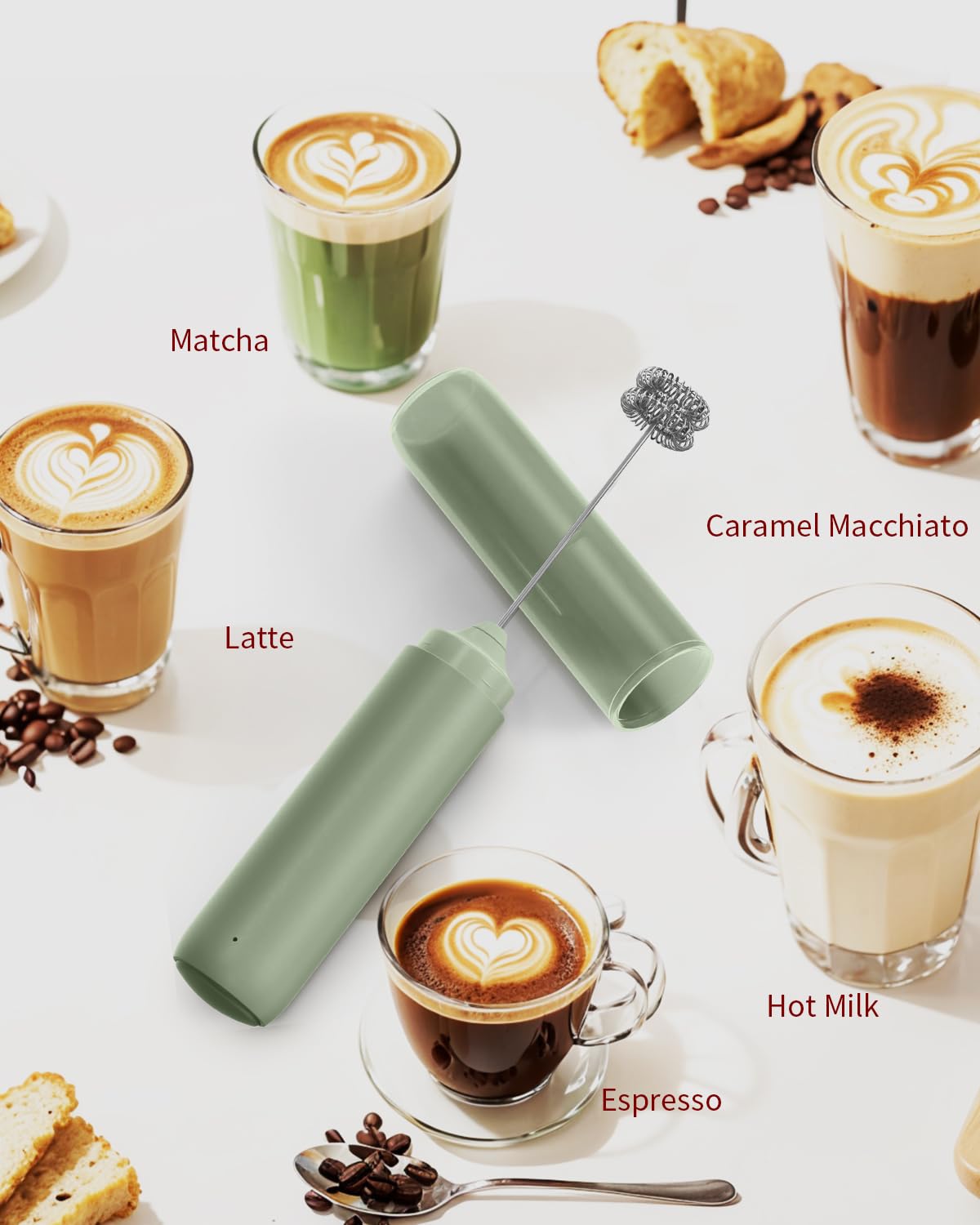 CIRCLE JOY Rechargeable Milk Frother Handheld, Dual Coil Whisk Head Electric Coffee Frother, Portable Hand Frother Wand Drink Mixer for Matcha Lattes Cappuccino, Kitchen Gifts, Black