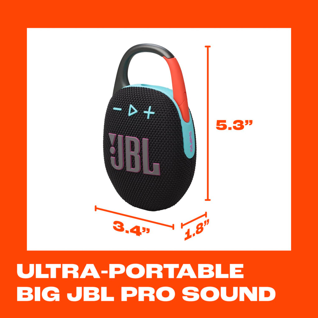 JBL Clip 5 - Ultra-Portable, Waterproof & Dustproof Bluetooth Speaker, Big JBL Pro Sound with Punchy bass, Integrated Carabiner, Up to 12 Hours of Play, Made in Part with Recycled Materials (Black)