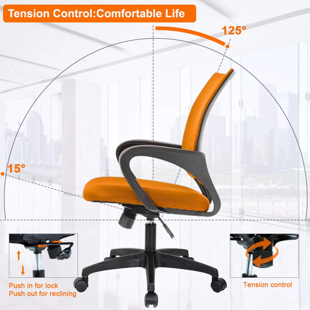 Ergonomic Office Chair | Mid-Back Swivel Desk Chair | with Lumbar Support