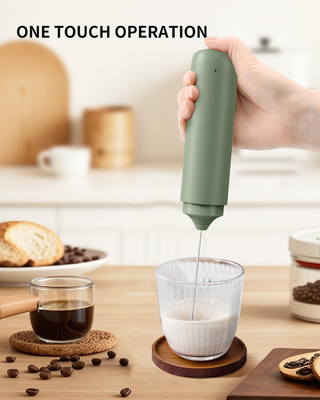 CIRCLE JOY Rechargeable Milk Frother Handheld, Dual Coil Whisk Head Electric Coffee Frother, Portable Hand Frother Wand Drink Mixer for Matcha Lattes Cappuccino, Kitchen Gifts, Black