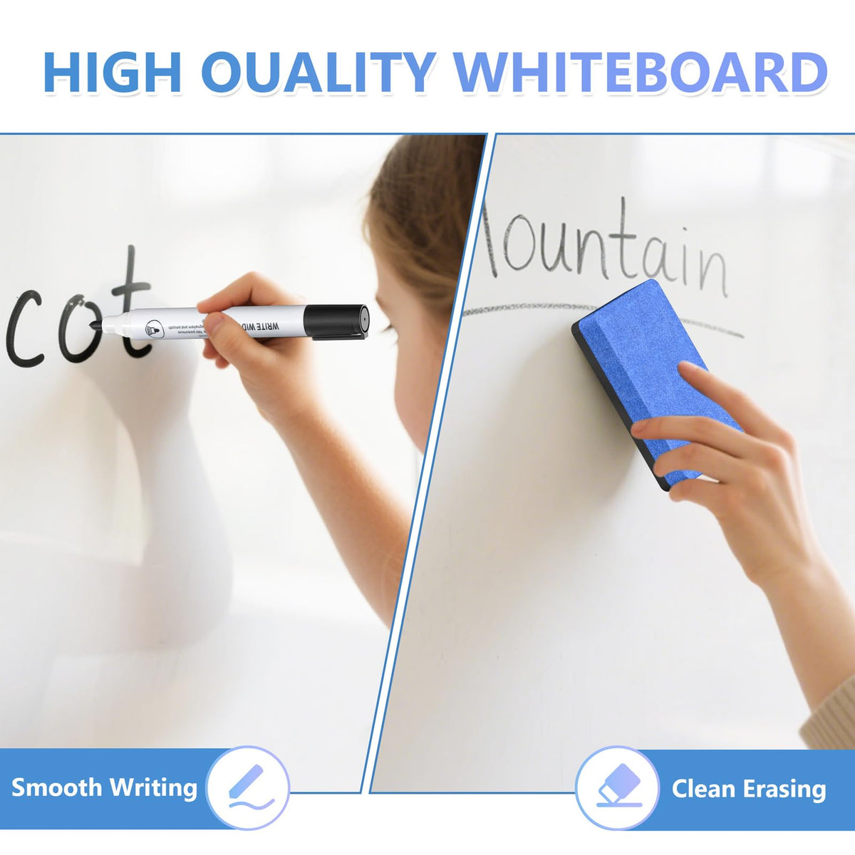 Magnetic Dry Erase Whiteboard, 46 x 33 Inch / 1 Magnetic Eraser, 2 Pens, Marker Tray, 6 Magnets