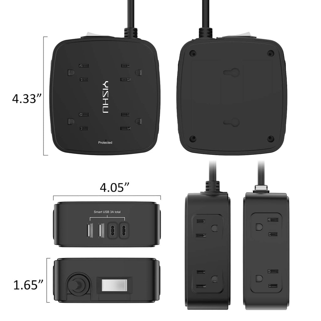 YISHU 6Ft Surge Protector Power Strip with 8 Widely Outlets & 4 USB Ports