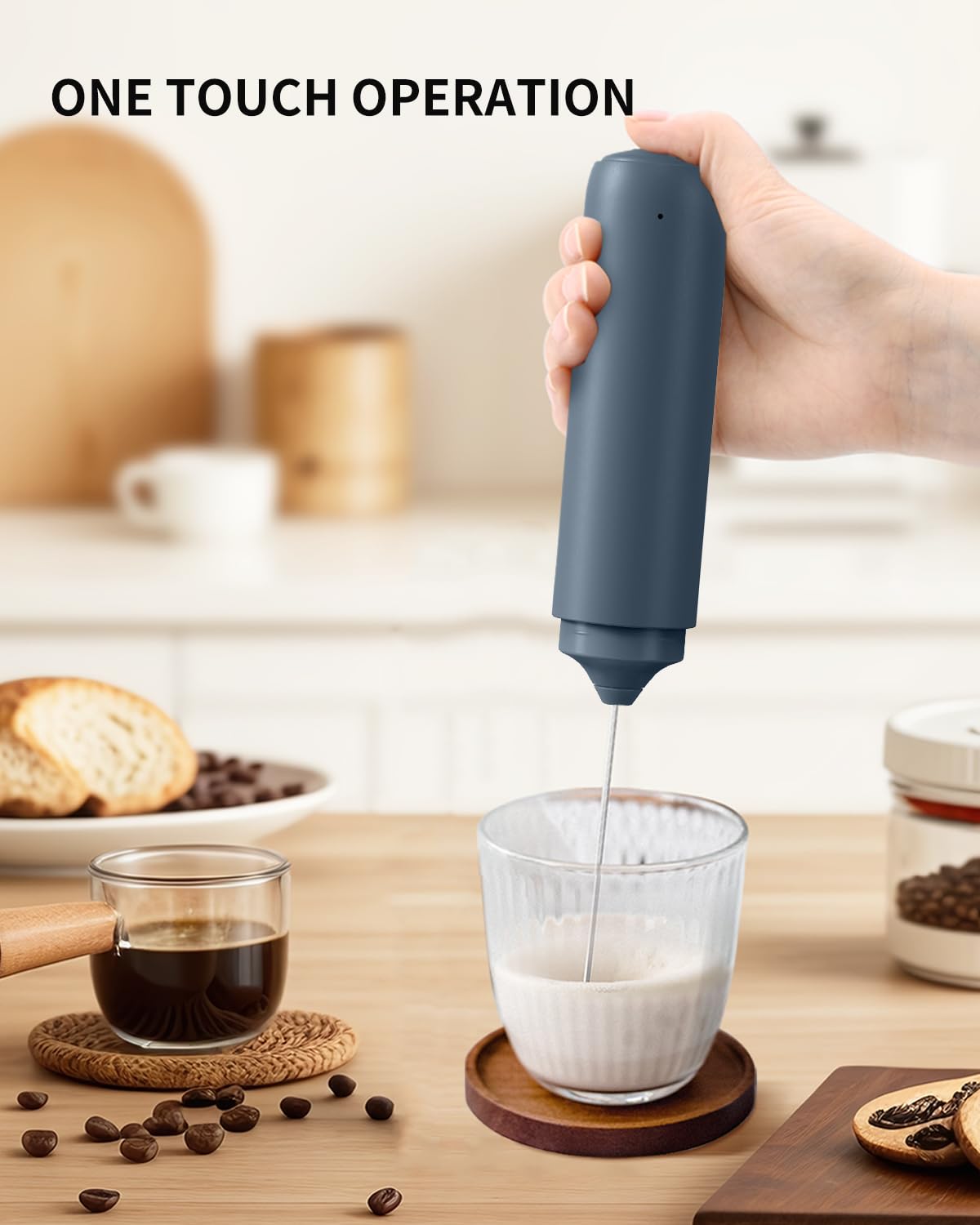 CIRCLE JOY Rechargeable Milk Frother Handheld, Dual Coil Whisk Head Electric Coffee Frother, Portable Hand Frother Wand Drink Mixer for Matcha Lattes Cappuccino, Kitchen Gifts, Black