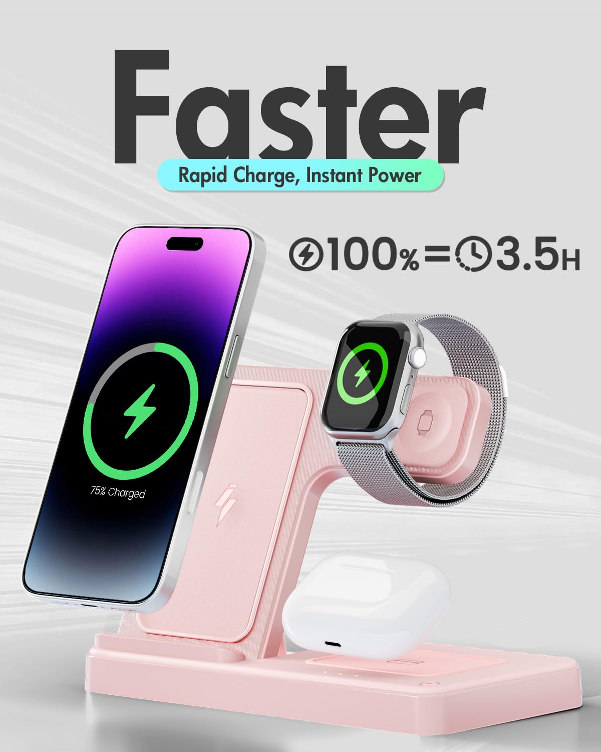 Wireless Charging Station for Apple Devices | 3 in 1 (I phones, Apple Watches, Airpods