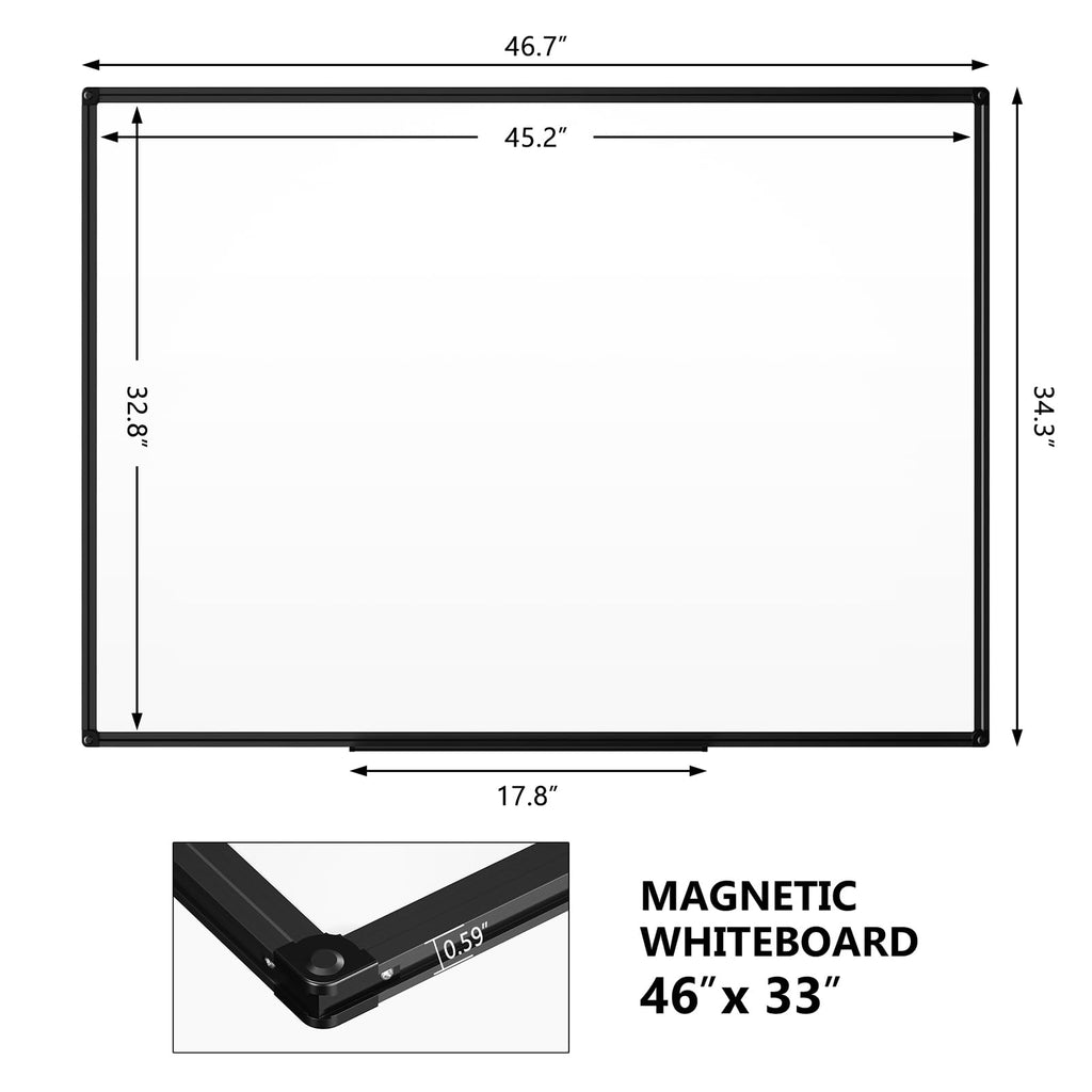 Magnetic Dry Erase Whiteboard, 46 x 33 Inch / 1 Magnetic Eraser, 2 Pens, Marker Tray, 6 Magnets