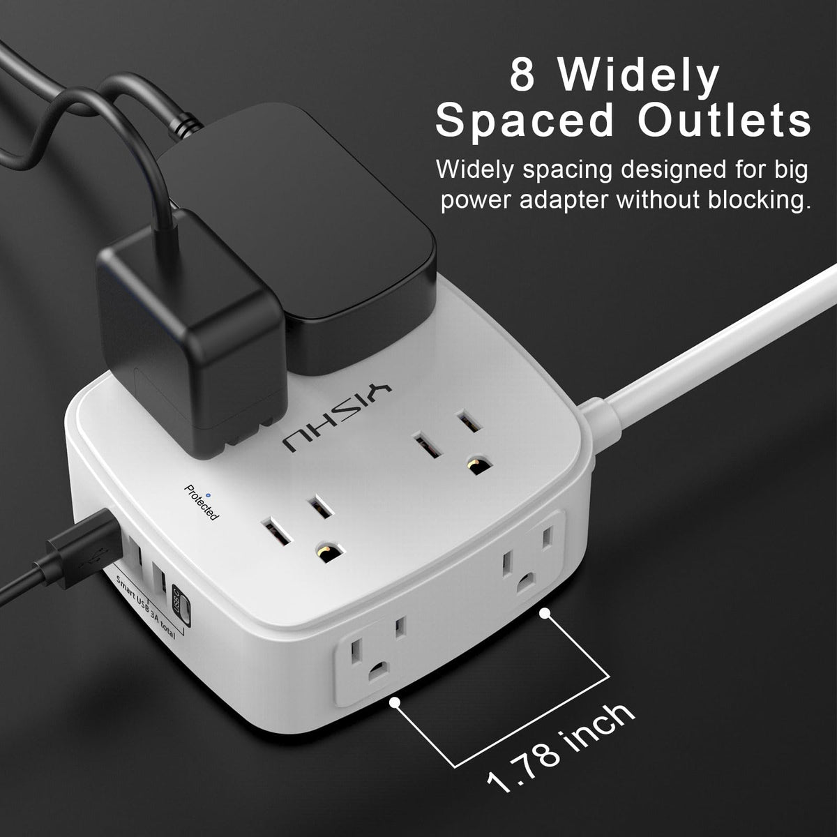 YISHU 6Ft Surge Protector Power Strip with 8 Widely Outlets & 4 USB Ports