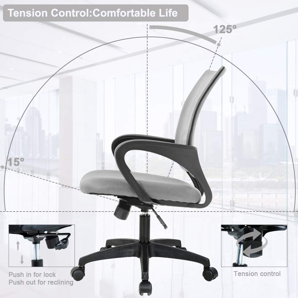 Ergonomic Office Chair | Mid-Back Swivel Desk Chair | with Lumbar Support
