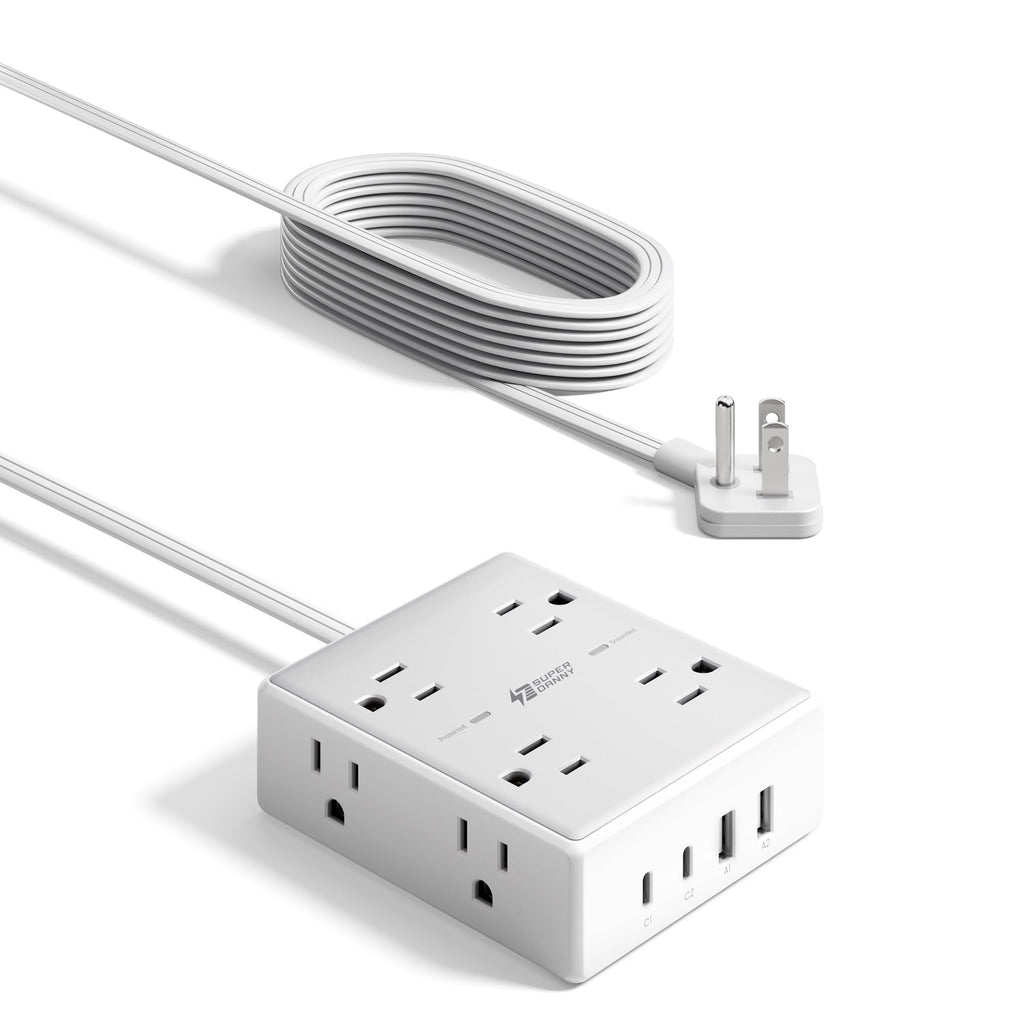 Extension Cord,Flat Plug Surge Protector Power Strip,10Ft | 8 AC & 4 USB Ports