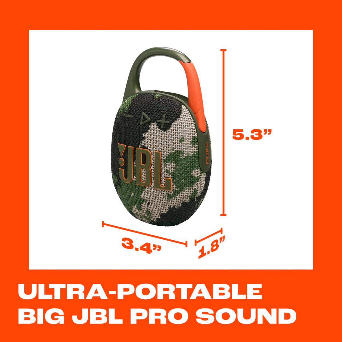 JBL Clip 5 - Ultra-Portable, Waterproof & Dustproof Bluetooth Speaker, Big JBL Pro Sound with Punchy bass, Integrated Carabiner, Up to 12 Hours of Play, Made in Part with Recycled Materials (Black)