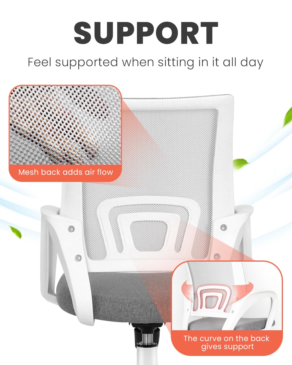 Office Computer Chair Ergonomic Mid-Back Mesh Desk