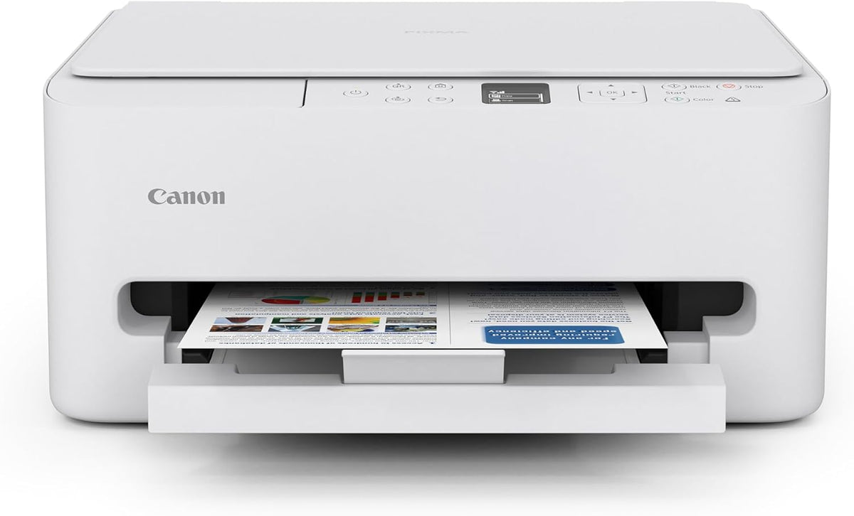 Canon printer with paper output on a white background