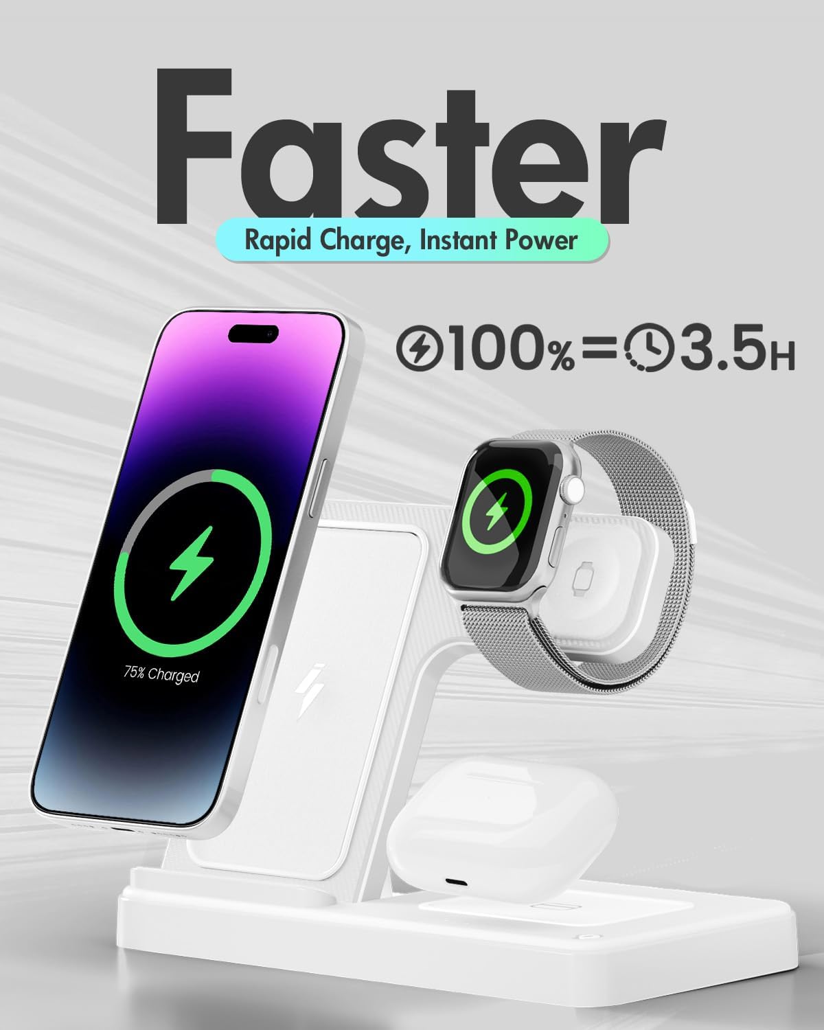 Wireless Charging Station for Apple Devices | 3 in 1 (I phones, Apple Watches, Airpods