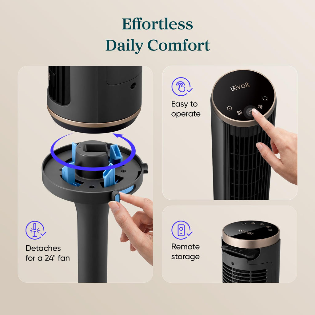 Levoit Tower Fan for Bedroom, Standing Fan with 36”-47” Adjustable Height