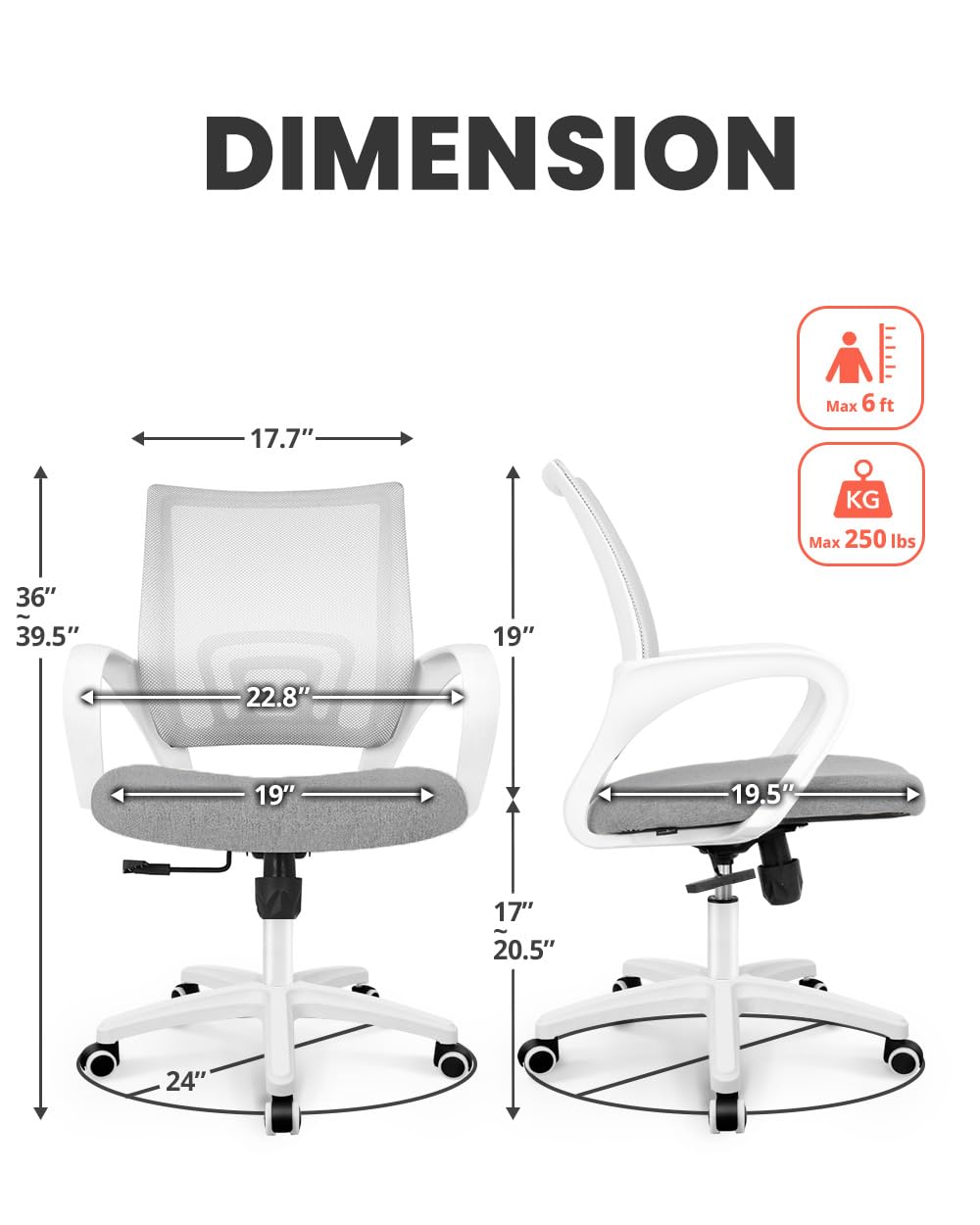 Office Computer Chair Ergonomic Mid-Back Mesh Desk