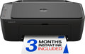 An HP printer shown on a white background with a printed insert that reads '3 MONTHS INSTANT INK INCLUDED'.